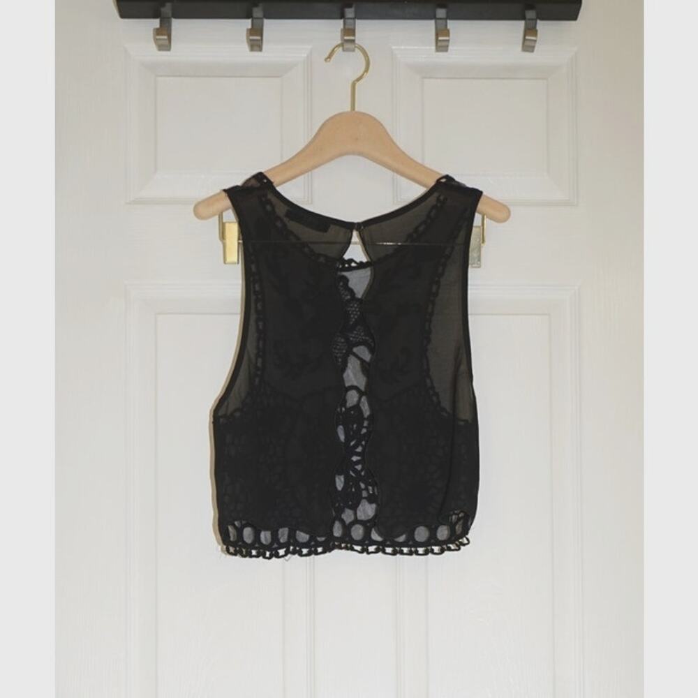 Millau - Sleeveless Sheer & Lace Open Back Tank Top in Black / Size S - Picture 2 of 5